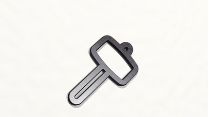 TOOLS HAMMER on the wall. 3D illustration of metallic sculpture over a white background with mild texture. equipment and design