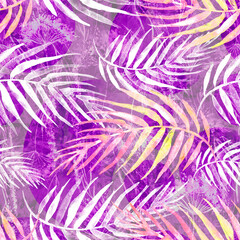 Watercolor seamless abstract background, pattern.  leaves of a tree, palms,fern. Plant in watercolor. dandelion, juniper, acacia. Abstract spot, grass.Tropical leaves.Autumn leaves. Red, burgundy,pink