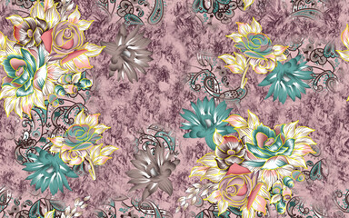 Elegant stylish spring floral seamless pattern with dots and lineart.