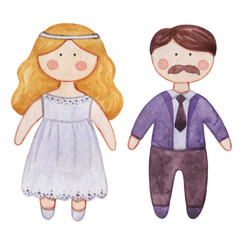 Watercolor doll Tilda.