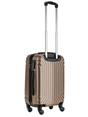 brown plastic suitcase for traveling on wheels