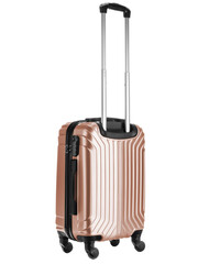 brown plastic suitcase for traveling on wheels