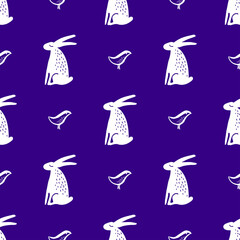 Seamless hand drawn pattern with rabbits.
