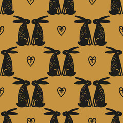 Seamless hand drawn pattern with rabbits.