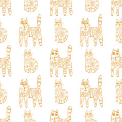 Seamless hand drawn pattern with cats.