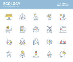 Flat line filled icons design-Ecology