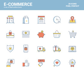 Flat line filled icons design-E-Commerce