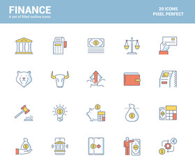 Flat line filled icons design-Finance
