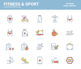 Flat line filled icons design-Fitness and Sport