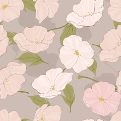 Pink Poppies Watercolor Vector Seamless Pattern. 