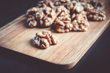 Walnut kernels on a cutting board