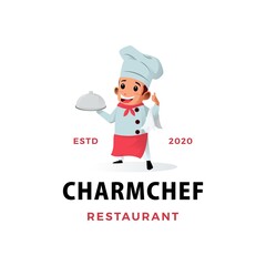 chef boy restaurant mascot character logo vector icon illustration