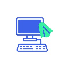 Computer disinfecting icon vector, filled flat sign, bicolor pictogram, Cleaning the computer green and blue colors. Symbol, logo illustration