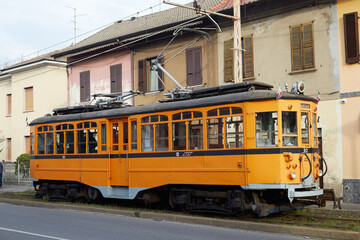 Rare and historic suburban tram in Milan