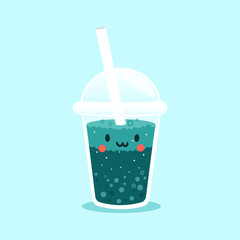 Vector Bubble Tea, tapioca milk tea. Pearl milk tea, Bubble Tea is Taiwanese famous and popular drink. Boba and small boba. Kawaii Character Boba. Cute Cartoon Sticker. The adorable drinks and cute.