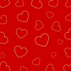 Abstract red background with neon hearts. Vector illustration. 