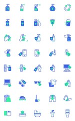 Disinfection and cleaning vector icons set, modern solid bicolor symbol collection, filled style pictogram pack. Signs logo illustration. Set includes icons as hygiene sanitation, hand sanitizer spray