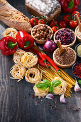 Composition with assorted organic food products on the table