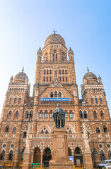 Fototapeta na wymiar MUMBAI, INDIA - February 29 2020: Brihanmumbai Municipal Corporation (BMC) building opposite the Chhatrapati Shivaji Terminus Mumbai - Maharashtra, India