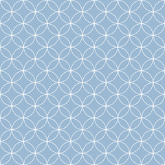 Japanese seven treasures line pattern vector in blue and white. Classic seamless shippou pattern for wallpaper, textile, or other modern print. Symbol of harmony and strong relationships.