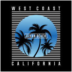 california slogan with ocean beach illustration for t shirt design and other uses in vector graphic