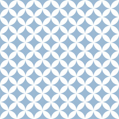 Seven treasures pattern in blue and white. Japanese seamless shippo circles pattern for wallpaper, textile, or other print. Seamless design. Classic background for spring and summer.