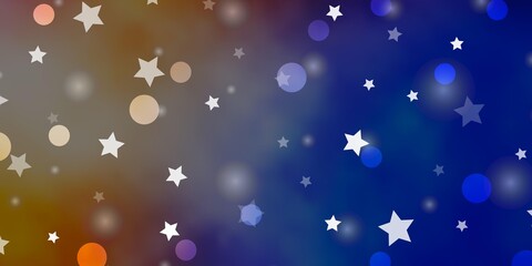 Light Blue, Yellow vector layout with circles, stars. Illustration with set of colorful abstract spheres, stars. Pattern for trendy fabric, wallpapers.