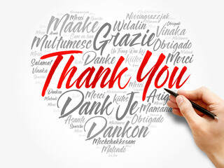 Thank You Love Heart Word Cloud in different languages,  concept background