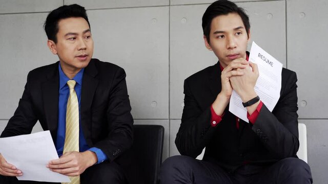 Asian jobless applicant candidate person waiting for interview, Job seeker persons feel anxious and excite during vacancy interviewing