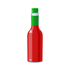 Hot chilli sauce bottle, vector illustration cartoon icon isolated on white background.