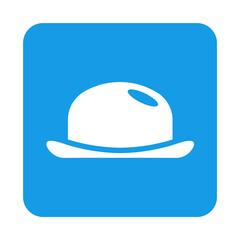 Concepto moda de caballero vintage. Icono plano sombrero bombín en cuadrado color azul