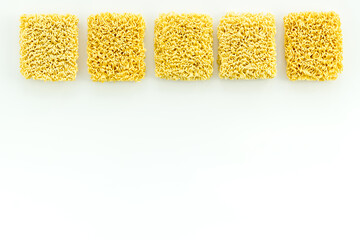 Instant noodle isolated on a white background top view copy space
