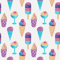 Bright and beautiful ice cream, seamless pattern.