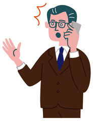 スーツ　男性　中年　携帯電話　驚いている
