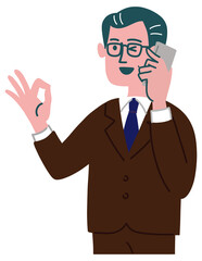 スーツ　男性　中年　携帯電話　いいね　立っている
