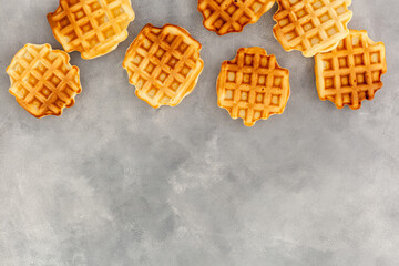 Traditional belgian waffles on marble table background top view mockup