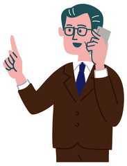 スーツ　男性　中年　携帯電話　提案　立っている