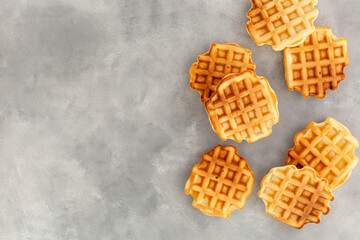 Traditional belgian waffles on marble table background top view mockup