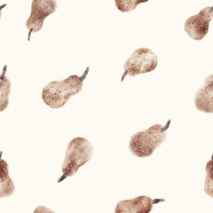 Seamless texture of pears. Hand drawn sketch watercolour painting on simple background. concept illustration of Set nature elements.