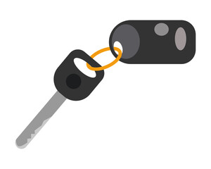 Automobile key flat illustration. Black remote key with buttons. Simple design. Auto start key