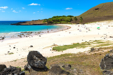 Anakena beach, Rapa Nui National Park, Easter Island, Chile