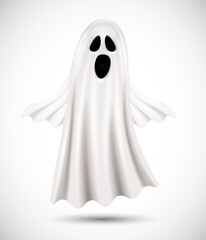 flying ghost isolated on white background. suitable for halloween background, poster, banner and flyer
