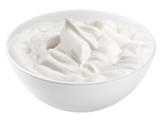 sour cream in bowl, mayonnaise, yogurt, isolated on white background, clipping path, full depth of field