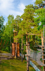 Rope sport attraction in a pine Park