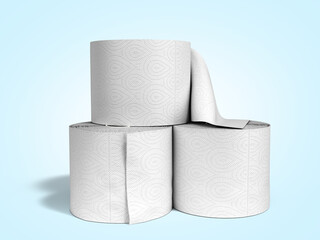toilet paper rolls 3d render on a blue gradient background