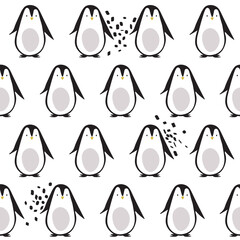 Penguins, hand drawn backdrop. Colorful seamless pattern with birds. Decorative cute wallpaper, good for printing. Overlapping colored background vector. Design illustration