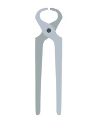 Colored iron cutting pliers tongs. Steel nippers tool icon. Grey colored handle. Flat illustration of pliers tool vector icon for web design.