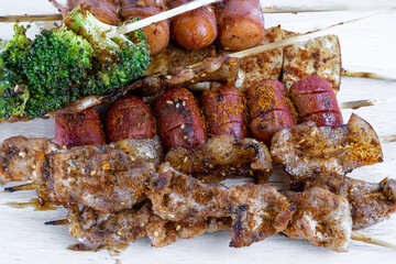 Pictures of grilled pork with spicy hot and spicy Szechuan pepper sauce, local street food and spicy Thai foo