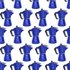 Watercolor seamless pattern with coffee pots
