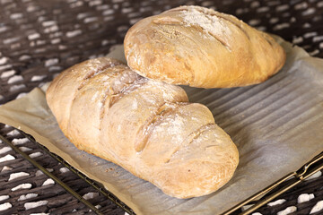 Homemade bread on rustic wooden background. Rustic bakery